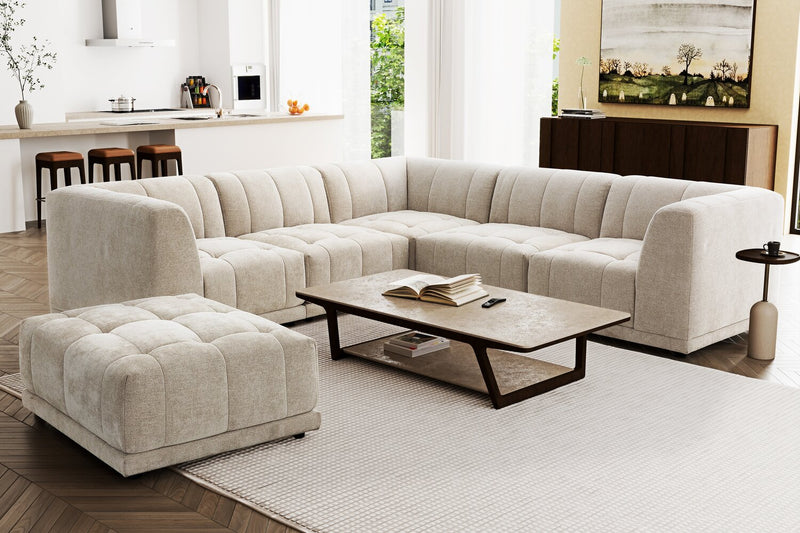 Kort & Co. Oaklyn Modular 5-Piece Fabric Sectional with Tufted Seat Cushions - Beige