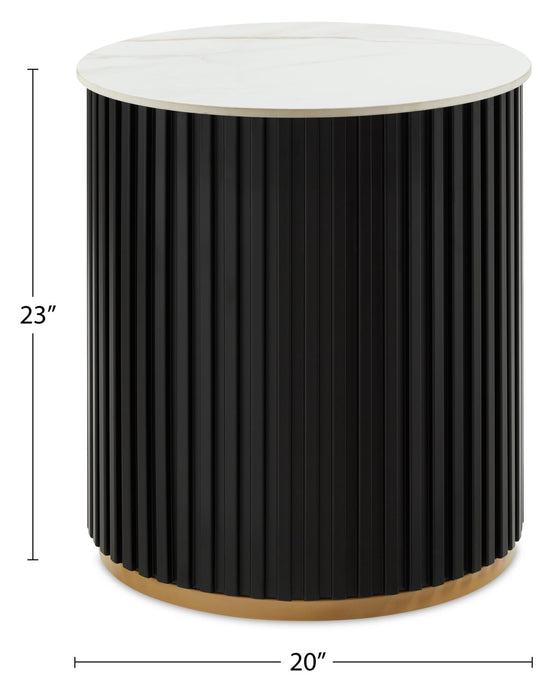 Kort & Co. Capri 20” Modern Round End Table with White Sintered Stone Top - Black and Gold