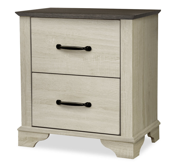 Clara 6pc Bedroom Set with Bed, Dresser, Mirror & Nightstand, Bleached Oak & Brown - Queen Size