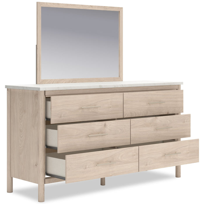 Jolie 5pc Bedroom Set with Bed, Dresser & Mirror, Boucle Fabric, Natural - Full Size