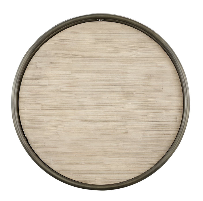 Saxon 24\" Modern Round Nesting End Tables - Natural and Vintage Nickel