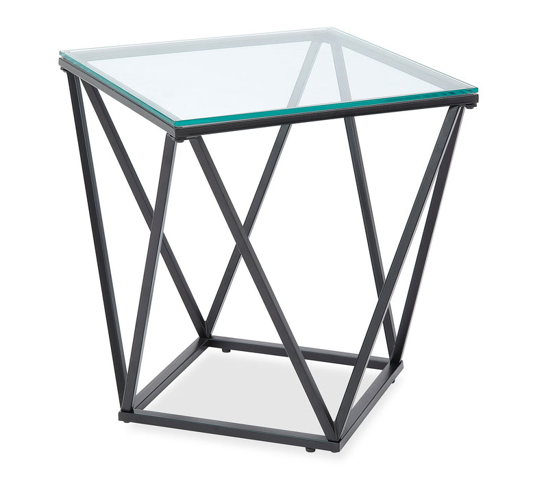 Prism 19.5\" Modern Glass Top End Table – Glass with Metal Base 