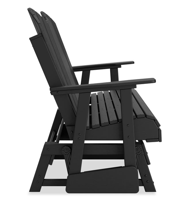 Lake Outdoor Patio Glider Loveseat - High Density Plastic, Weather Resistant – Black