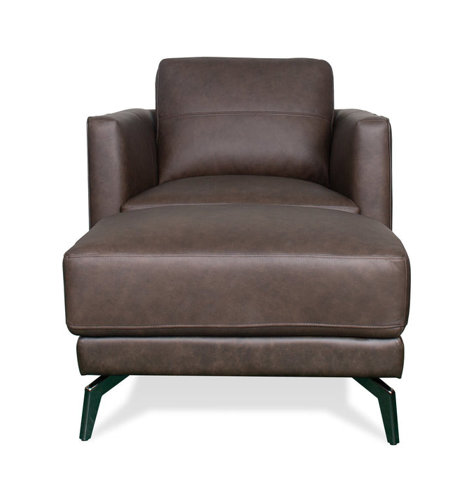 Melrose 31\" Top-Grain Genuine Leather Ottoman with Metal Legs - Dark Brown