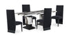 Vega 5pc Dining Set with Table & 4 Chairs, Marble Look, Pedestal Base, 82\"W - Black & White