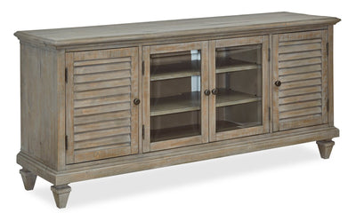 Baron 72” Rustic Pine TV Stand with Storage and Cable Management for TVs up to 80” - Dovetail Grey | Meuble pour téléviseur rustique Baron de 72 po en pin avec rangement et système de gestion des
