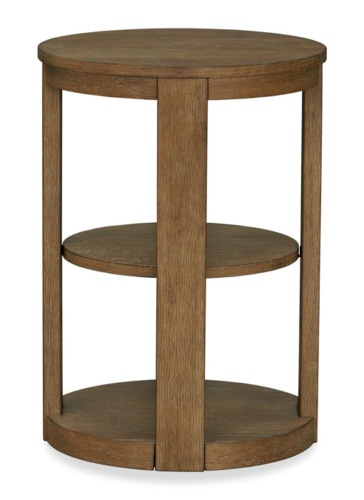 Declan 18\" Modern Round End Table with Shelf – Natural Wood 