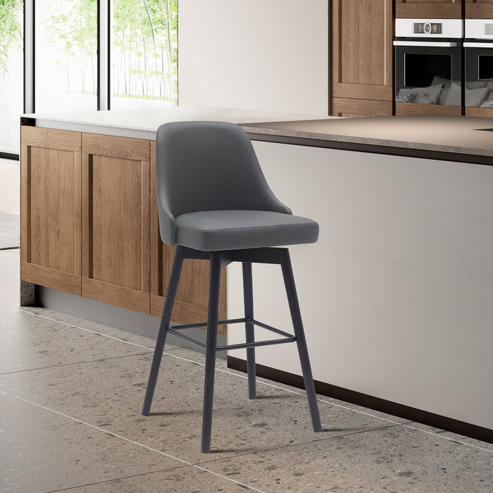 Nash Counter-Height Stool with Swivel Seat, Vegan Leather Fabric, Metal - Charcoal