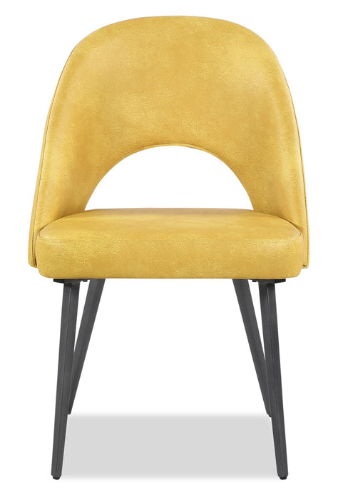 Joss 7pc Dining Set with Table & 6 Bay Chairs, 63-86.5\"W Butterfly Extension, Metal – Mustard
