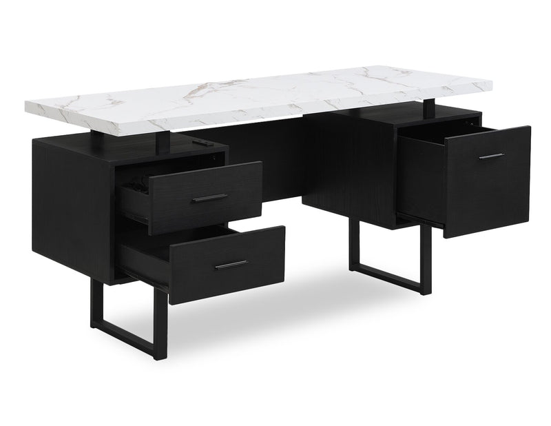 Winslow 60\" Desk with 3-Drawers – Black