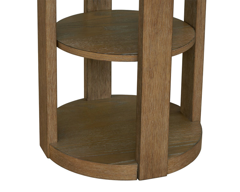 Declan 18\" Modern Round End Table with Shelf – Natural Wood 