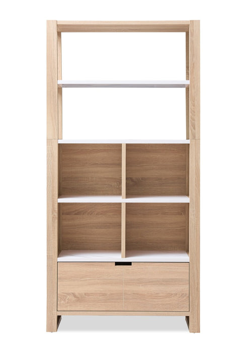 Oscar 36\" Contemporary Bookcase with File Drawer – Weathered White and Faux Marble