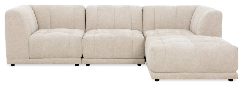 Oaklyn Modular 4-Piece Fabric Sectional with Ottoman and Tufted Seat Cushions - Beige