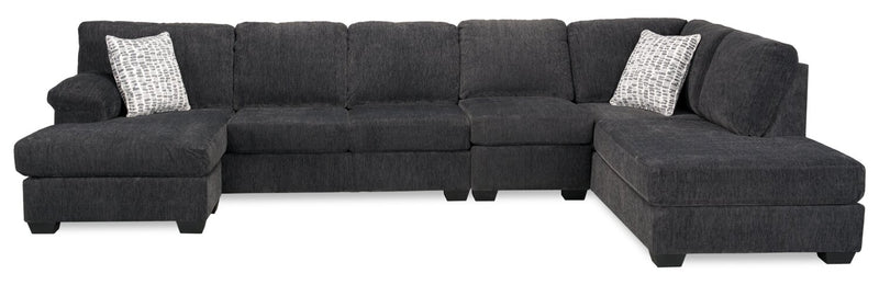 Made in Canada Morgan 3-Piece Right-Facing Chenille Fabric Wrap Sectional with Accent Pillows - Grey