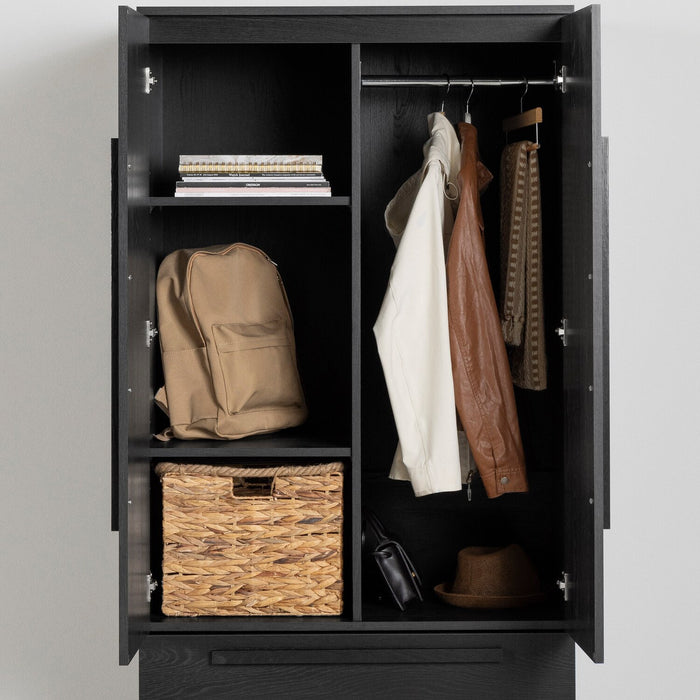 Alex Bedroom 2-Drawer Chest with Storage Cabinet, 33\"W x 68.5\"H - Black