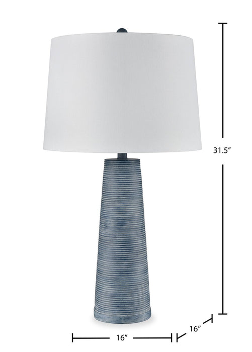 Sadie 31.5\" Textured Table Lamp with White Shade – Denim Wash 
