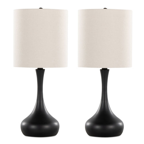 Polly 24" Matte Black Metal 2-Piece Set, with Two Table Lamps  
