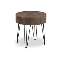 Kort & Co. Sol 24” Rustic Round Solid Pine Wood End Table - Brown 