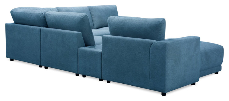 Voyage Modular 6-Piece Right-Facing Fabric Sectional with Console and Removable Back Cushions – Blue