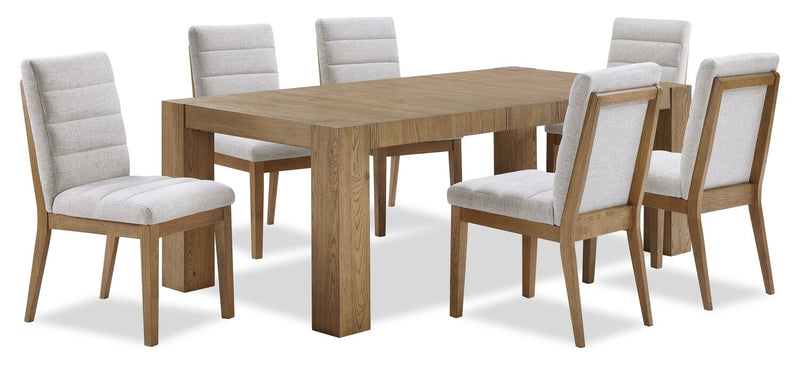 Lotus 7pc Dining Set with Table & 6 Fabric Chairs, Wood, 82\"W - Natural/Grey