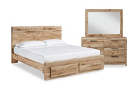 Derekson 5pc Bedroom Set with Storage Bed, Dresser & Mirror, Natural - Queen Size 