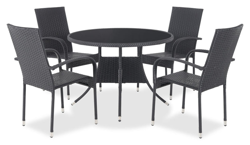 Arizona Outdoor Patio Table - Hand-Woven Resin Wicker, Round Tempered Glass Table Top, UV & Weather Resistant - Black
