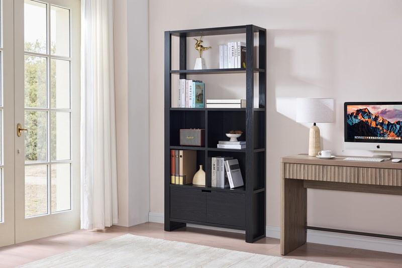 Oscar 36\" Contemporary Bookcase with File Drawer – Matte Black 