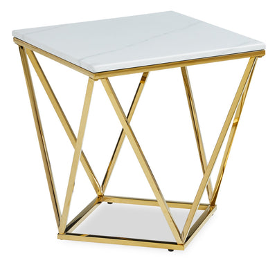 Amanda 21.5" Modern Square End Table - White Marble Top with Gold Metal Base | Table de bout carrée moderne Amanda de 21,5 po - dessus en marbre blanc avec base en métal doré