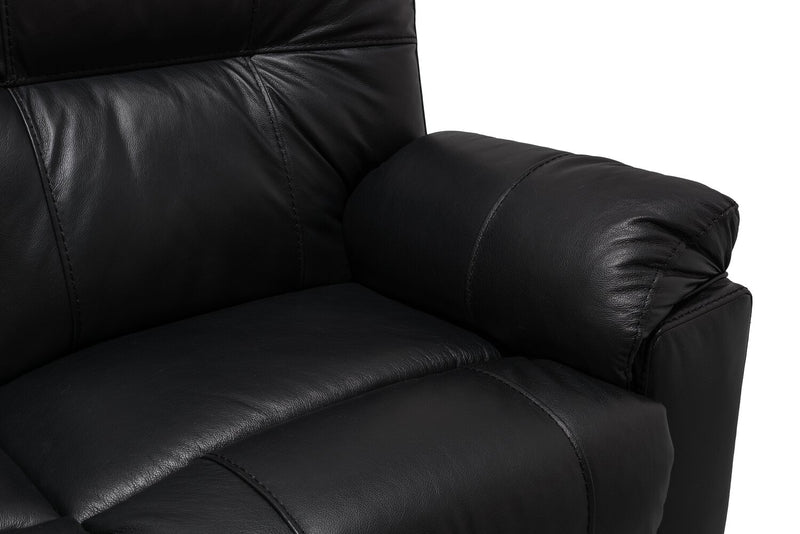 Made in Canada Dawson 64\" Genuine Leather Power Reclining Loveseat with USB Port and Accent Pillows – Black