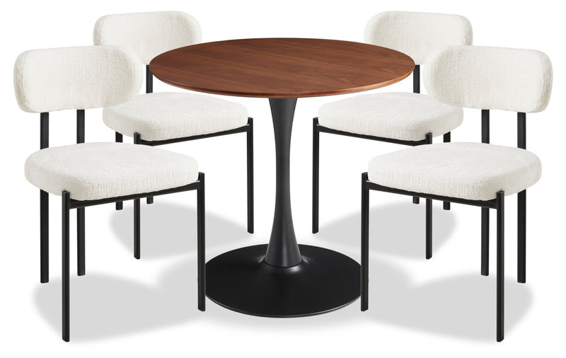 Rio 5pc Dining Set with Table & 4 Chairs, Metal Pedestal Base, 36\"W Round - Black/Brown & Taupe