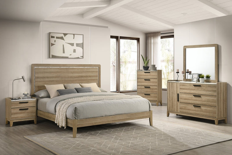 Sable Panel Bed with Headboard & Frame, Light Brown - King Size