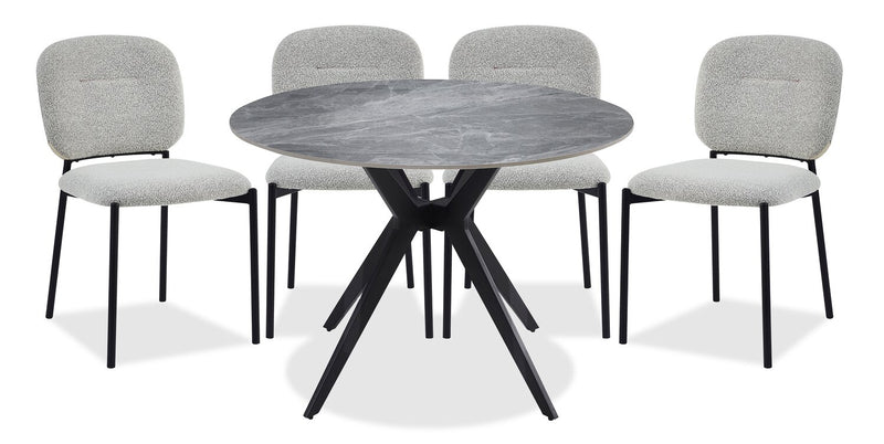 Luka 5pc Dining Set with Table & 4 Chairs, Sintered Stone Top, Metal, 43.5\"W Round - Grey/Taupe