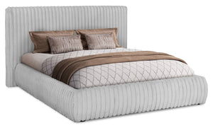 Aria Upholstered Platform Bed in Grey Fabric, Tufted - Queen Size