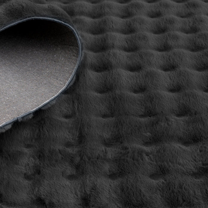 Faux Fur Bubble Dark Grey Area Rug with Memory Foam Backing - 7' x 10'