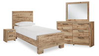 Derekson 6pc Bedroom Set with Panel Bed, Dresser, Mirror & Nightstand for Kids, Natural - Twin Size 