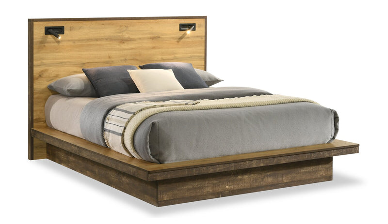 Silas 6pc Bedroom Set with Platform Bed, Dresser, Mirror & Nightstand, LED, Rustic Brown - Full Size