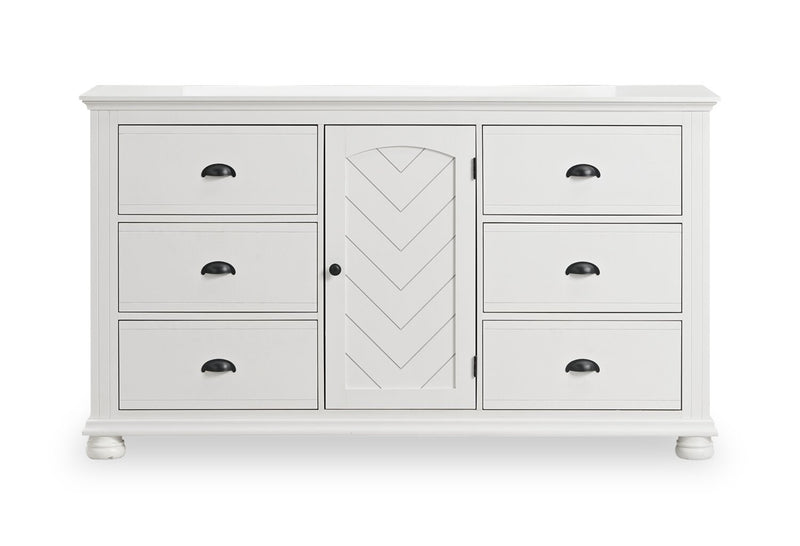 Ella 6pc Bedroom Set with Panel Bed, Dresser, Mirror & Nightstand, White - Queen Size