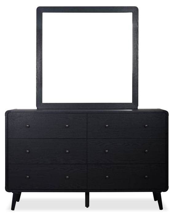 Milan 5pc Bedroom Set with Bed, Dresser & Mirror, Mid-Century Modern, Black - Full Size