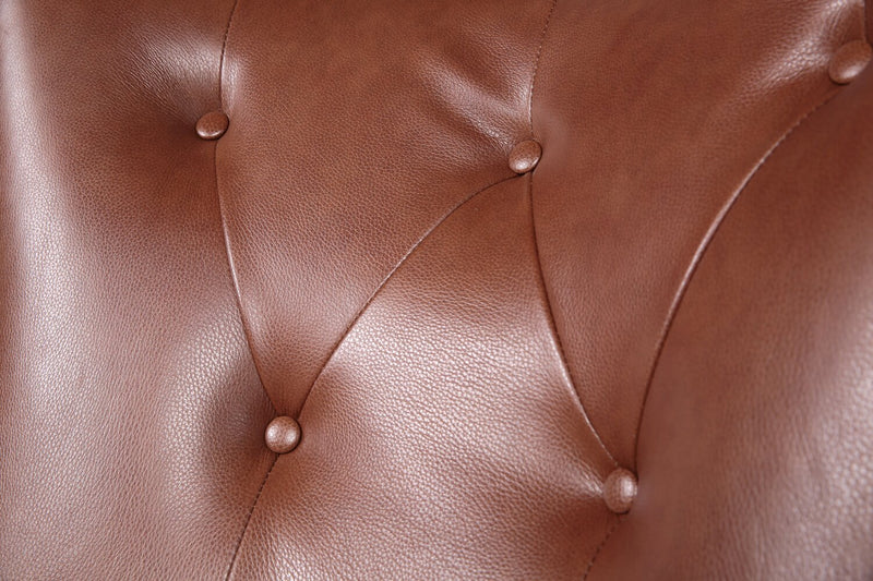 Haden 30\" Genuine Leather Accent Chair with Wood Base and Nailhead Trim - Sidekick Cobblestone Brown