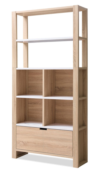 Oscar 36\" Contemporary Bookcase with File Drawer – Weathered White and Faux Marble
