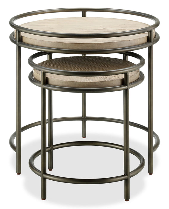 Saxon 24\" Modern Round Nesting End Tables - Natural and Vintage Nickel
