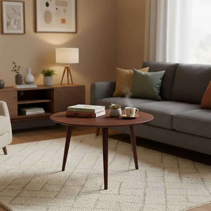 Viola 29.5\" Modern Round Top Coffee Table – Brown Walnut