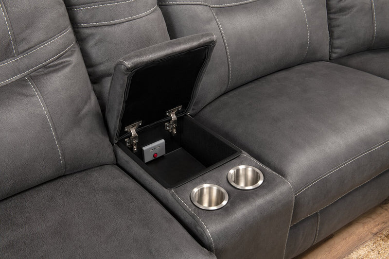 Floy 5-Piece Faux Suede Power Reclining Sectional with Power Headrests, Storage Console and USB Port - Grey