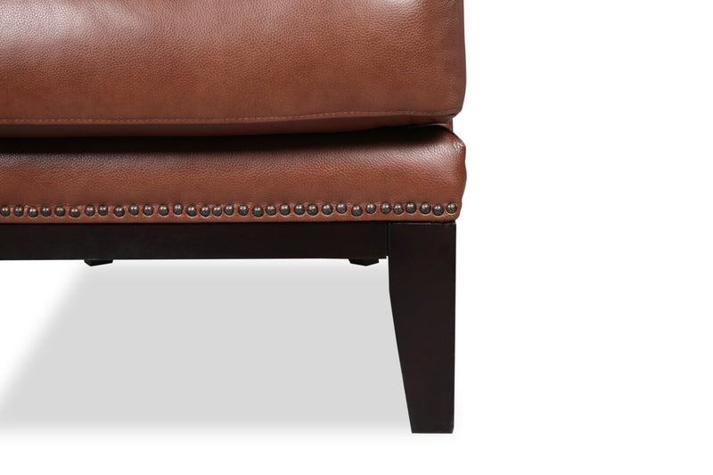 Haden 30\" Genuine Leather Accent Chair with Wood Base and Nailhead Trim - Sidekick Cobblestone Brown