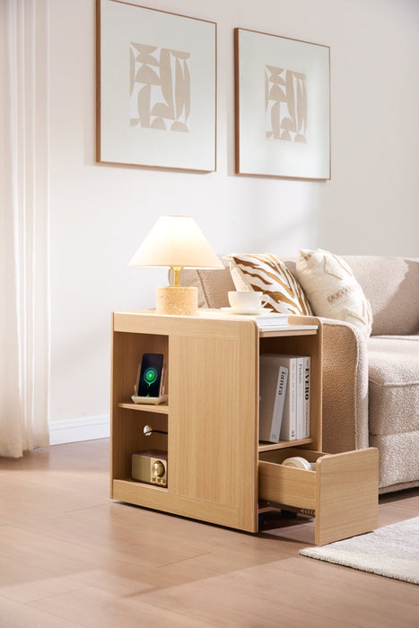 Liam 23.5\" Accent Table with Sintered Stone Top and Drawer– Harvest Oak 