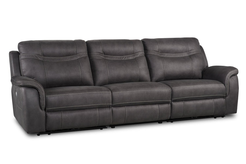 Floy 116.5\" Faux Suede Power Reclining Sofa with Power Headrests and USB Ports - Grey