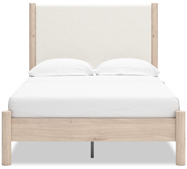 Jolie 5pc Bedroom Set with Bed, Dresser & Mirror, Boucle Fabric, Natural - Full Size
