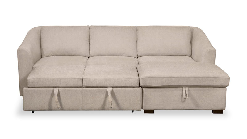 Envy 2-Piece Right-Facing Chenille Fabric Sleeper Sectional with Storage Chaise - Almond Beige