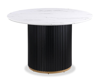 Kort & Co. Capri Round Dining Table with Marble-Look Top & Gold Accent, 47"W Round - Black & White | Table de salle à manger ronde Capri de Kort & Co. de 47 po (L) avec dessus en imitation de marbre et touches dorées - noire et blanche