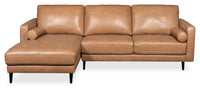 Edge 2-Piece Left-Facing Genuine Leather Sectional with Wood Legs and Removable Back Cushions - Brown 